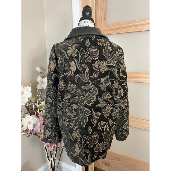 Susan Graver Womens Floral Jacket Tapestry Fabric Faux Suede Collar sz Large - Picture 7 of 8